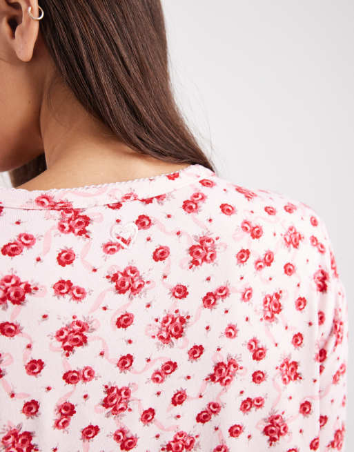 Miss Selfridge floral print pointelle top mix & match pyjama top, 3 of 4
