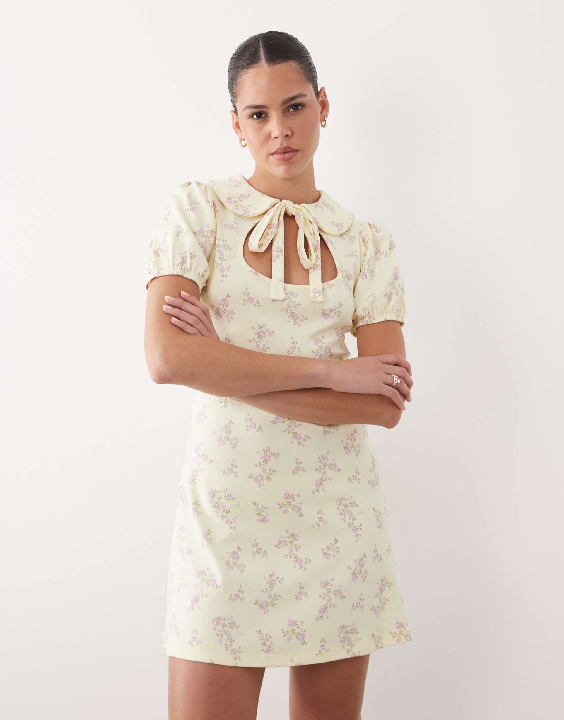 miss selfridge floral printed mini rib mini dress with peter pan collar