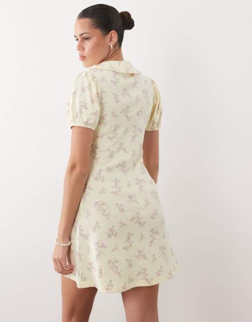 Miss Selfridge floral printed mini rib mini dress with peter pan collar, 4 of 4