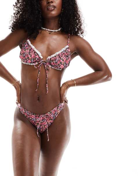 Miss Selfridge floral ruched bikini bottoms - view 1