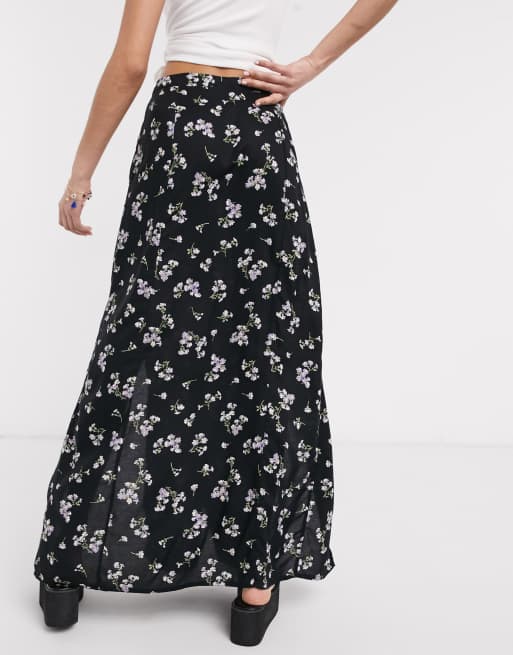 Miss Selfridge floral split maxi skirt in black