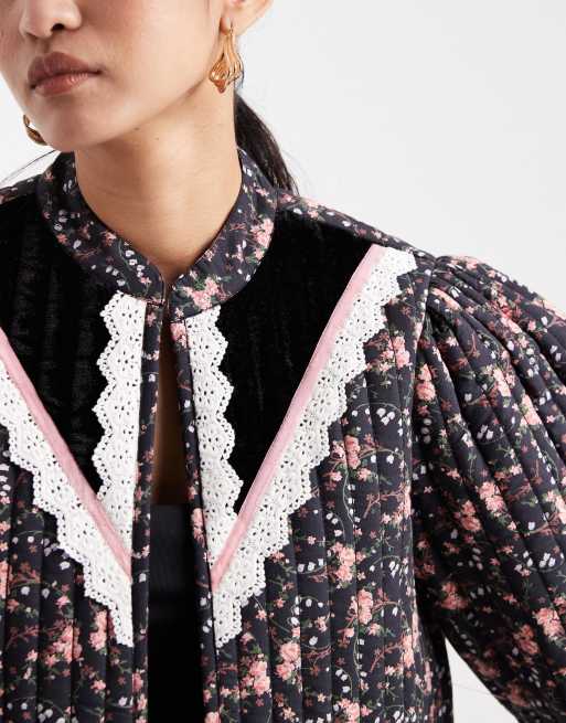 Miss Selfridge floral victoriana cropped jacket in black print, 4 of 4
