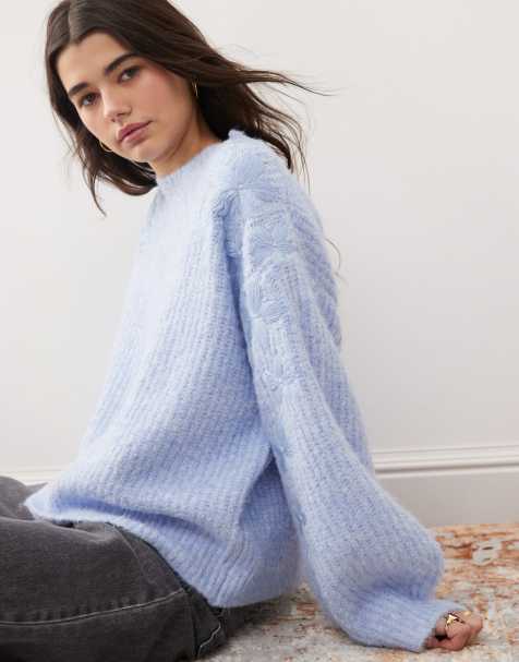 Miss Selfridge flower embroidered sweater in blue - view 1