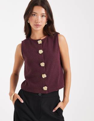 Miss Selfridge Flower Metal Trim Vest In Purple