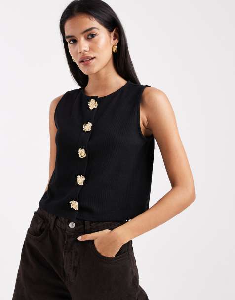 Miss Selfridge flower metal trim waistcoat in black