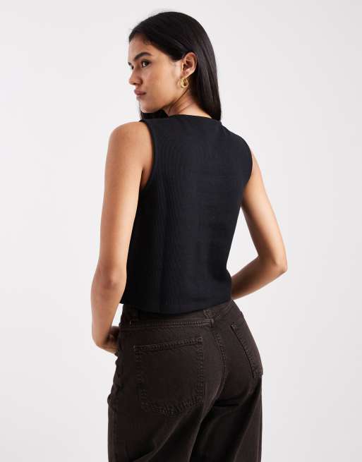 Miss Selfridge flower metal trim waistcoat in black, 2 of 4