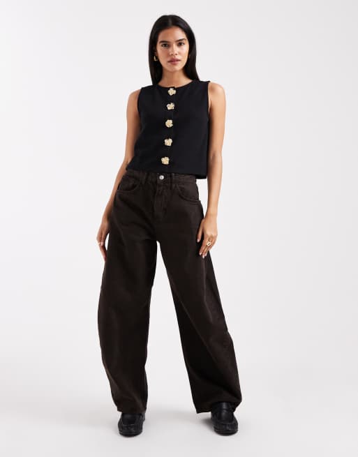 Miss Selfridge flower metal trim waistcoat in black, 3 of 4