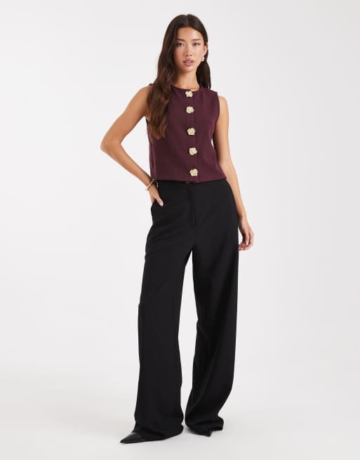 Miss Selfridge flower metal trim waistcoat in plum, 4 of 4