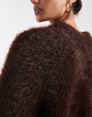 Miss Selfridge Fluffy Cardigan In Brown