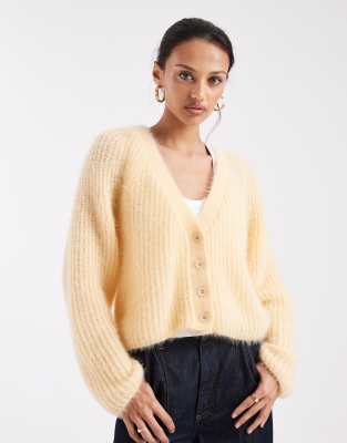 Miss Selfridge Fluffy Cardigan In Yellow