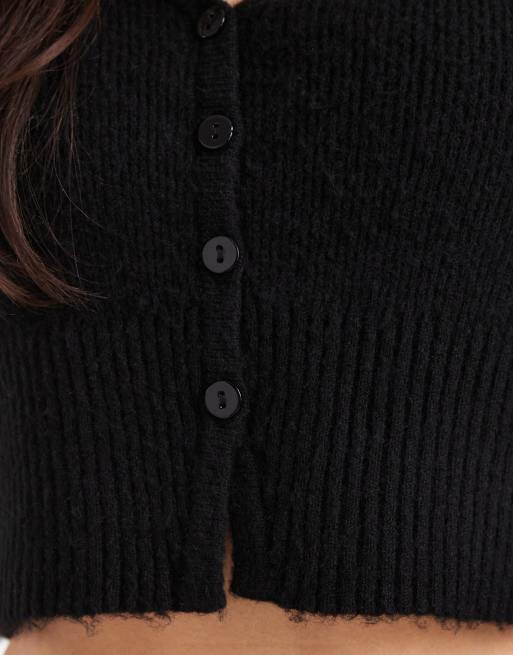 Miss Selfridge fluffy crop cardigan in black, 3 of 4