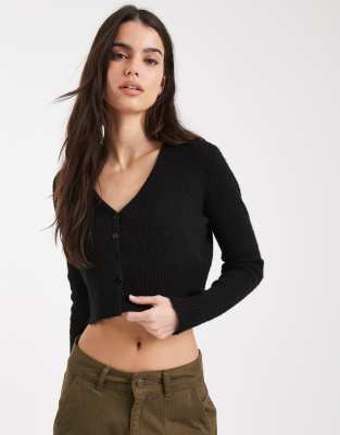 Miss Selfridge Fluffy Cropped Cardigan In Black