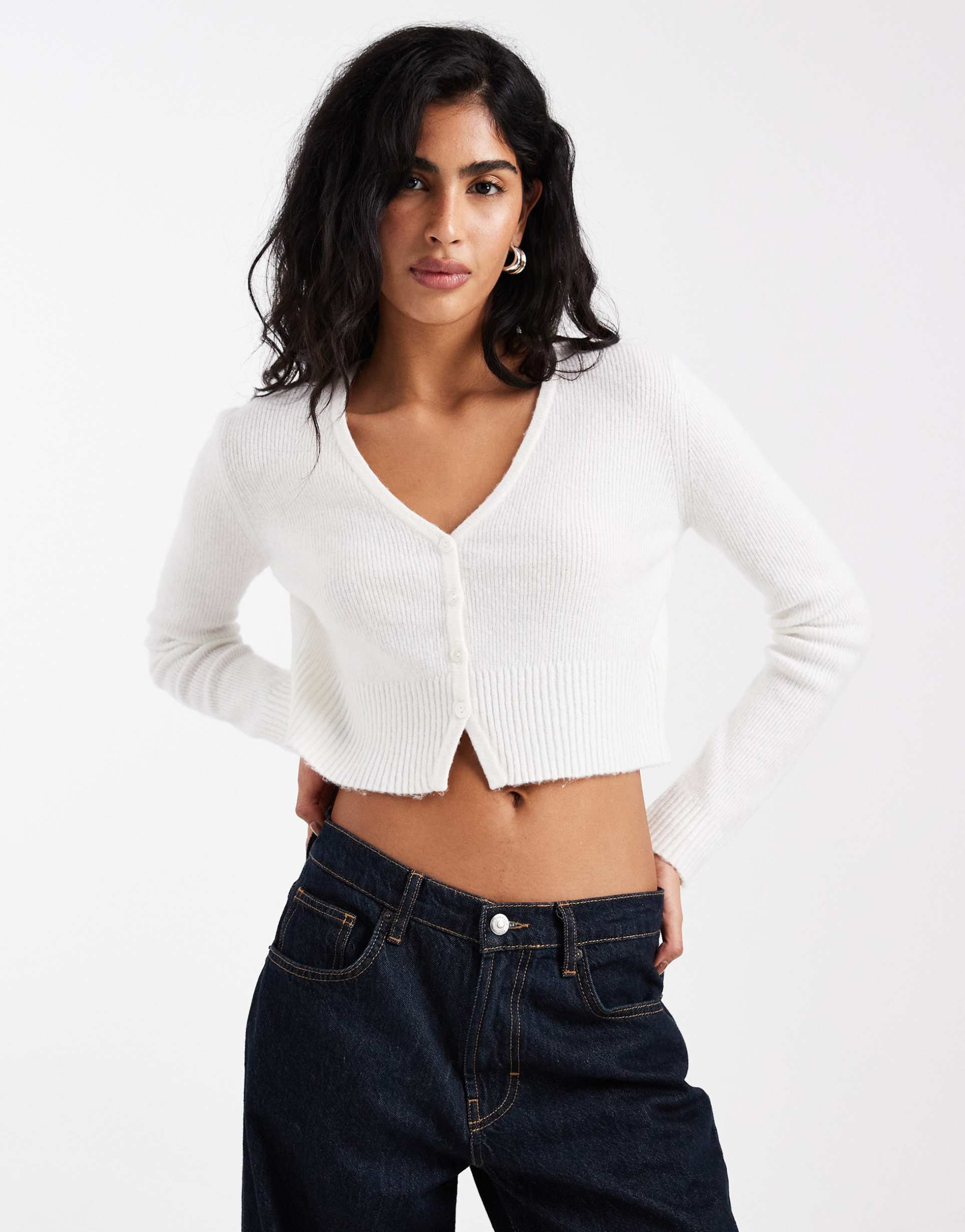 miss selfridge fluffy cropped cardigan in cream