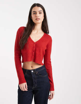 Miss Selfridge Fluffy Cropped Cardigan In Red