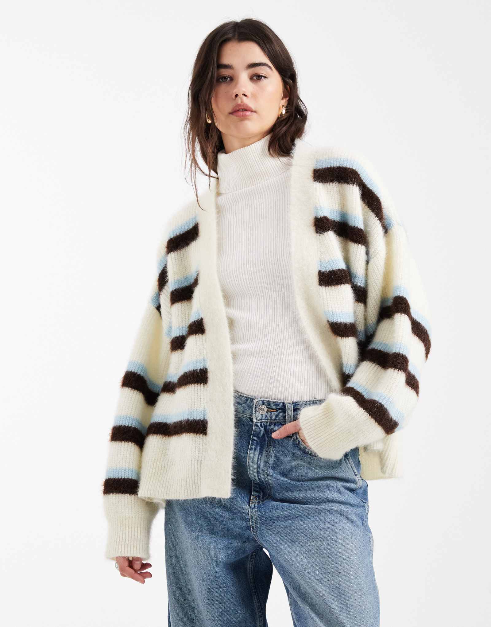 Мисс Селфридж - пушистый кардиган в полоску от края до края