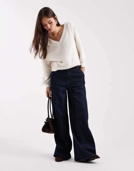 Miss Selfridge fluffy off the shoulder slouchy sweat in cream, 4 of 4