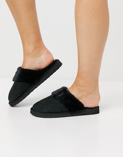 Miss Selfridge fluffy slippers in black