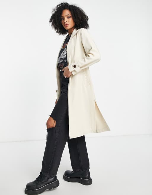 Miss Selfridge fluid duster coat in stone