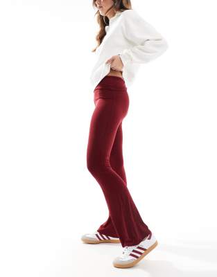 fold-over flares in burgundy-Red