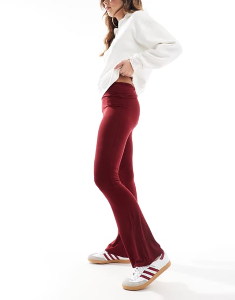 Miss Selfridge fold over flares in burgundy - view 1