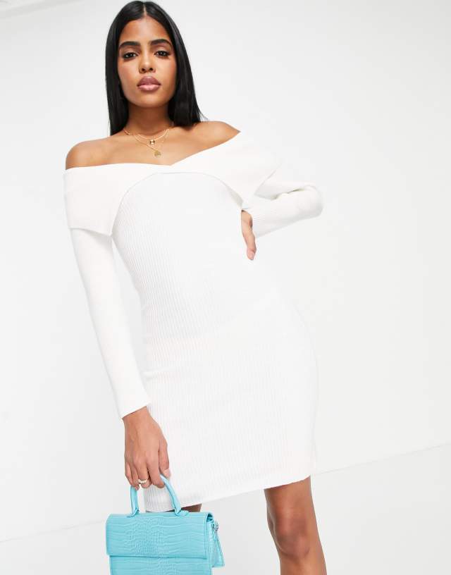 Miss Selfridge fold-over rib knit mini dress in ivory