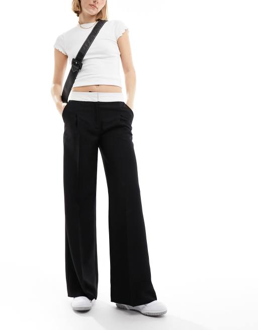 Black Bell Bottom Foldover Waist Sweatpants-Black-M