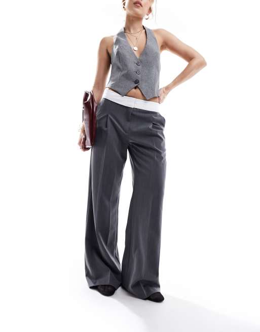 Miss Selfridge fold over waistband pants in gray