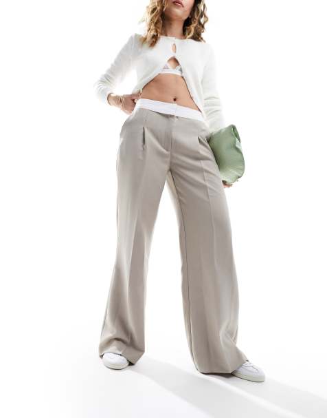 Miss Selfridge fold over waistband trouser in stone - view 1