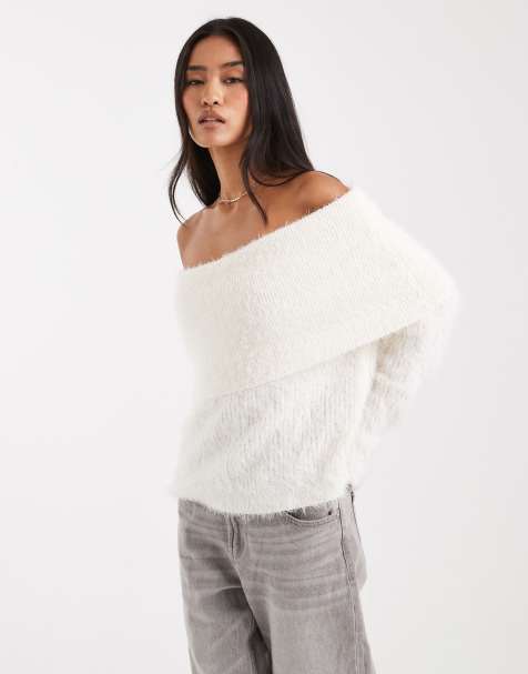 Miss Selfridge foldover lash bardot jumper in cream - view 1