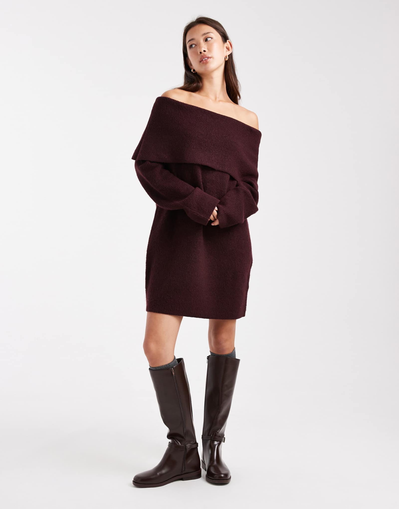 Мини-платье Miss Selfridge с открытыми плечами шоколадного цвета