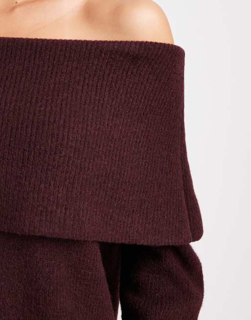 Miss Selfridge foldover off the shoulder mini dress in chocolate