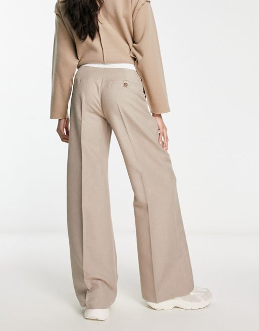 Heather Taupe Solid Wide Leg Palazzo Soft High Foldover Waist