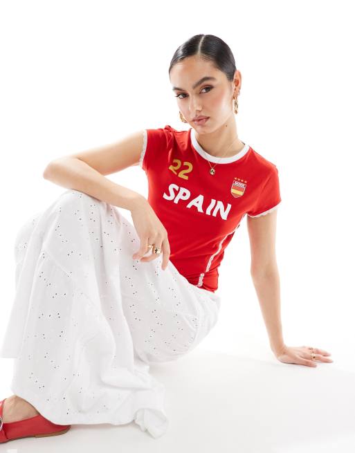 Miss Selfridge football baby tee in red, 3 of 4