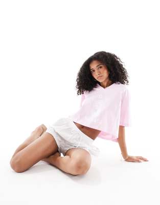 Miss Selfridge football t-shirt with lace trim detail - view 1