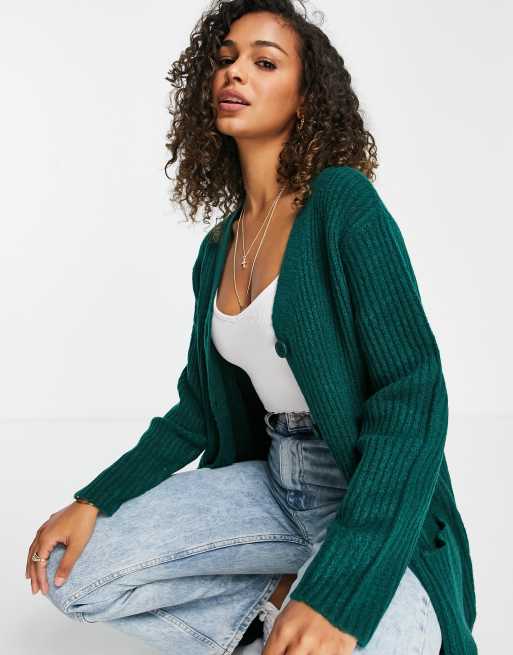 Miss Selfridge forest green rib maxi cardigan