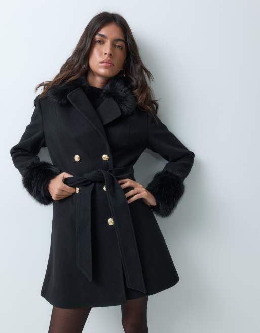 Miss Selfridge formal belted coat in black, 2 of 5