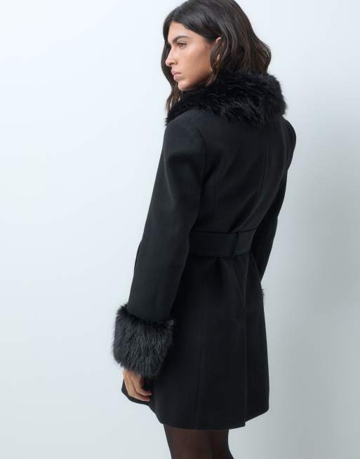 Miss Selfridge formal belted coat in black, 4 of 5