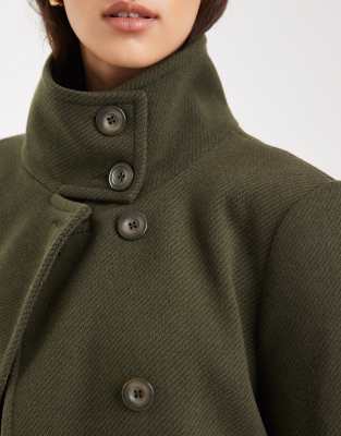 Miss Selfridge Formal Funnel Coat In Green
