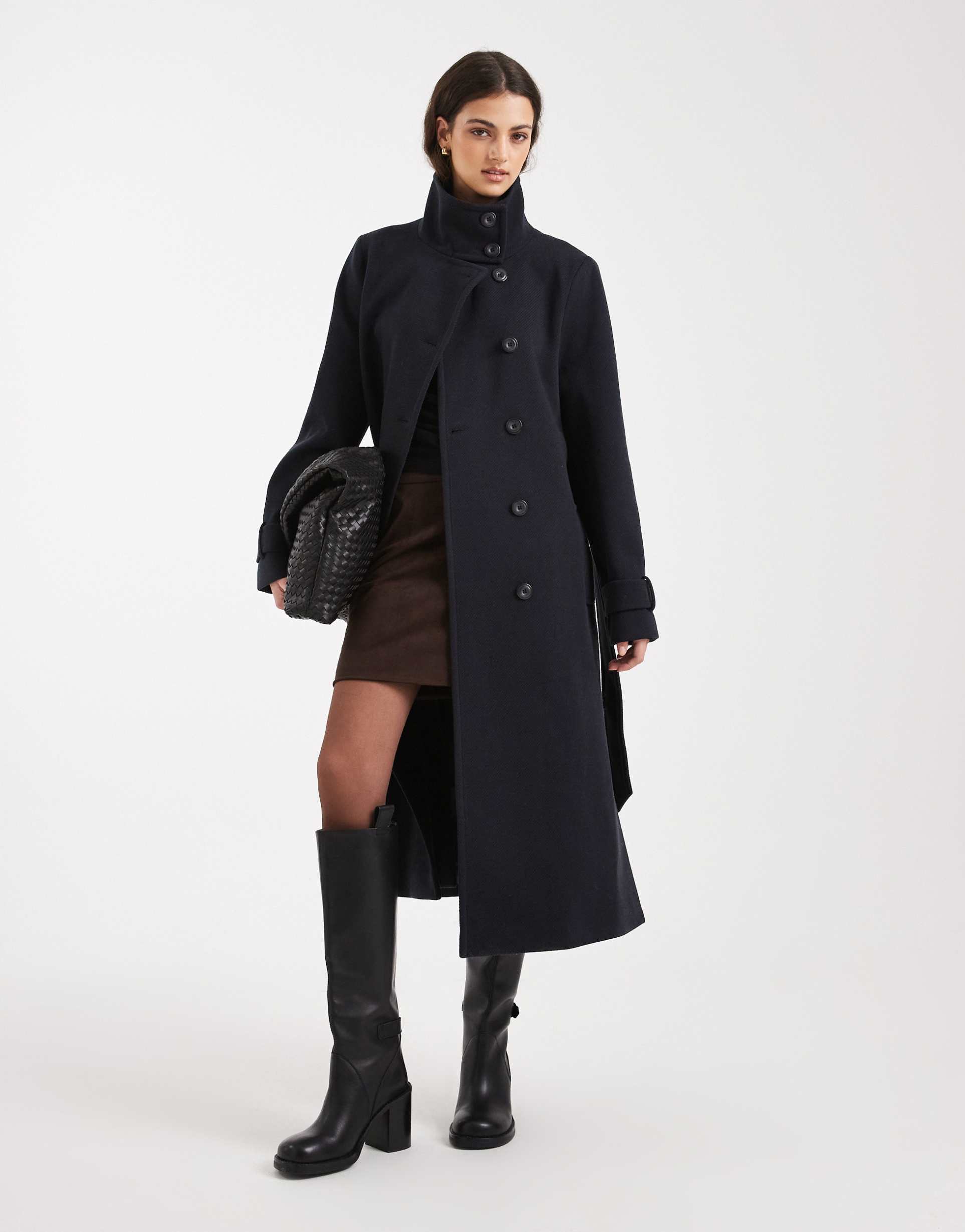 miss selfridge formal funnel coat in navy