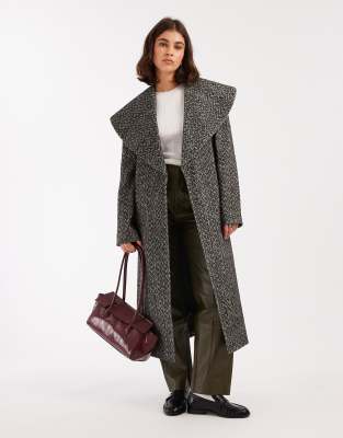 Miss Selfridge Formal Shawl Collar Wrap Coat In Gray