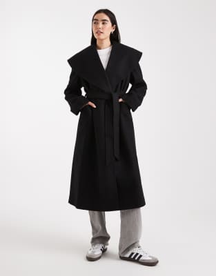 Miss Selfridge Formal Wrap Coat In Black