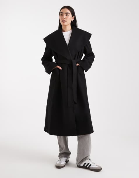 Miss Selfridge formal wrap coat in black - view 1