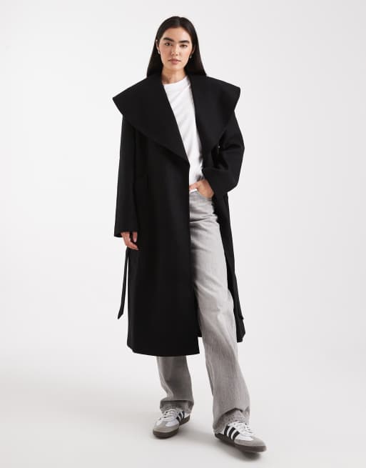 Miss Selfridge formal wrap coat in black