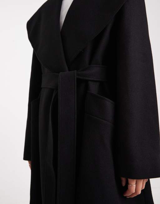 Miss Selfridge formal wrap coat in black