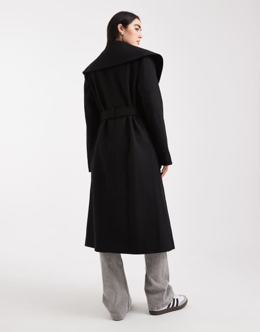 Miss Selfridge formal wrap coat in black