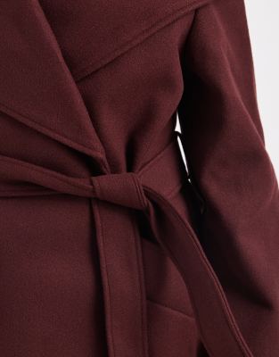 Miss Selfridge Formal Wrap Coat In Burgundy