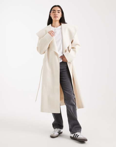 Miss Selfridge formal wrap coat in cream - view 1