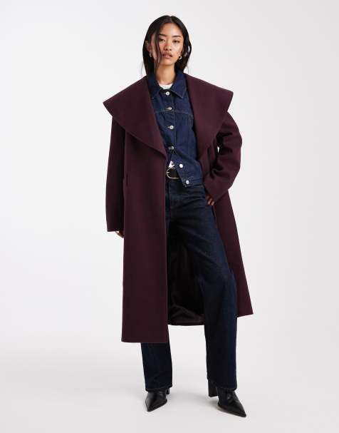 Miss Selfridge formal wrap coat in plum - view 1