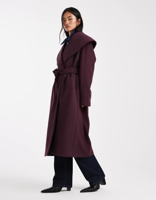 Miss Selfridge formal wrap coat in plum