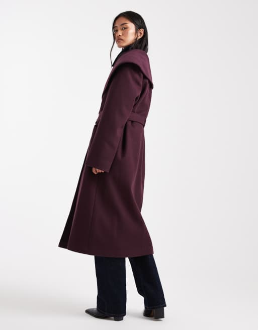 Miss Selfridge formal wrap coat in plum